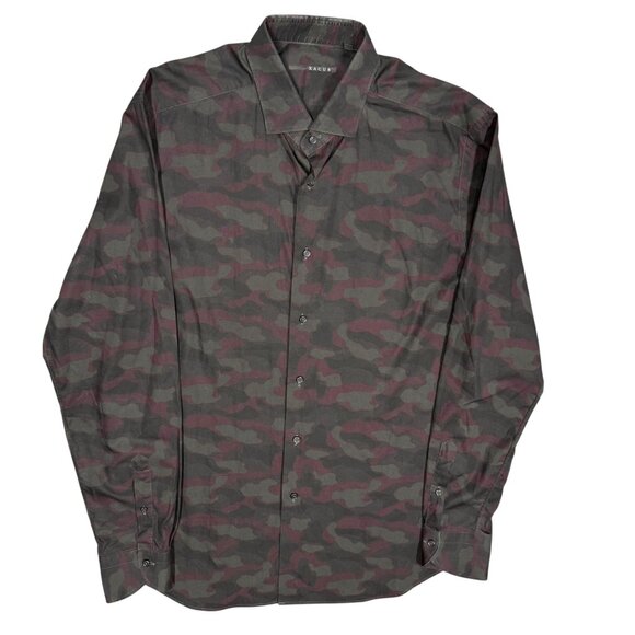 XACUS Dress Shirt Slim Fit Camo Green Long Sleeve Made in Italy 16 1/2 Large - Picture 1 of 9
